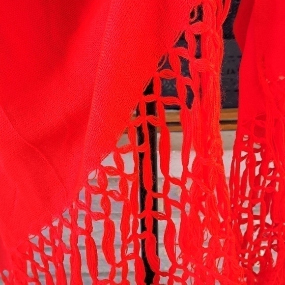 Red Acrylic Long Scarf with Fringe 75 inches by 23 inches Christmas - Picture 3 of 10